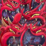 «Sketching Hell» by Filthy Freak – gold foil, spray, acrylic & marker on canvas, Artevistas Gallery Barcelona